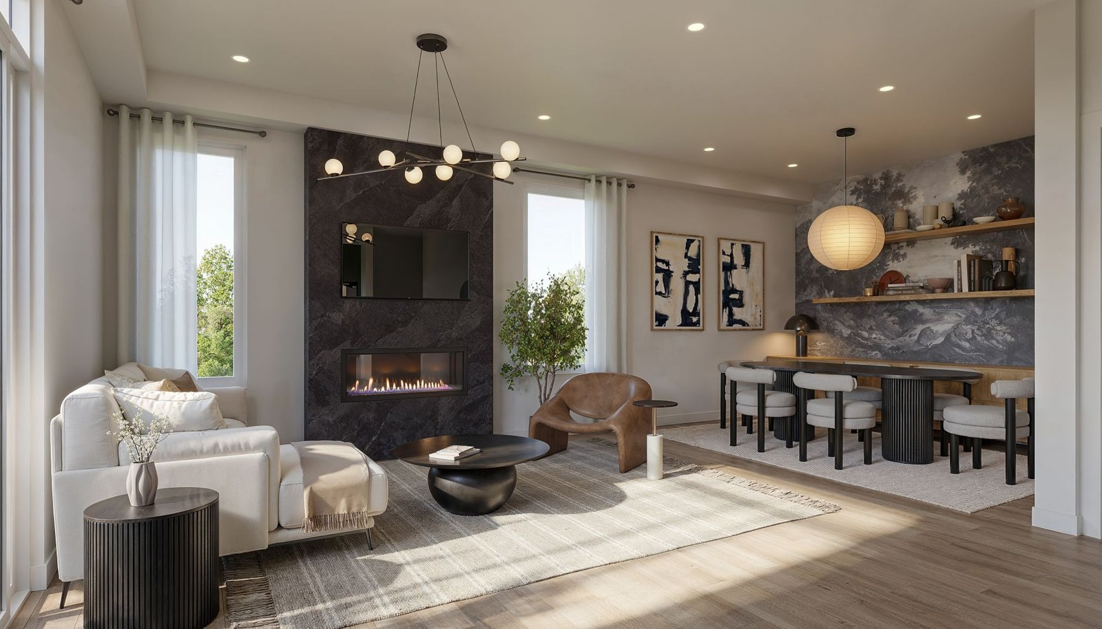 Modern interior design of Aura Lakeview Village townhomes featuring open concept living space and premium finishes